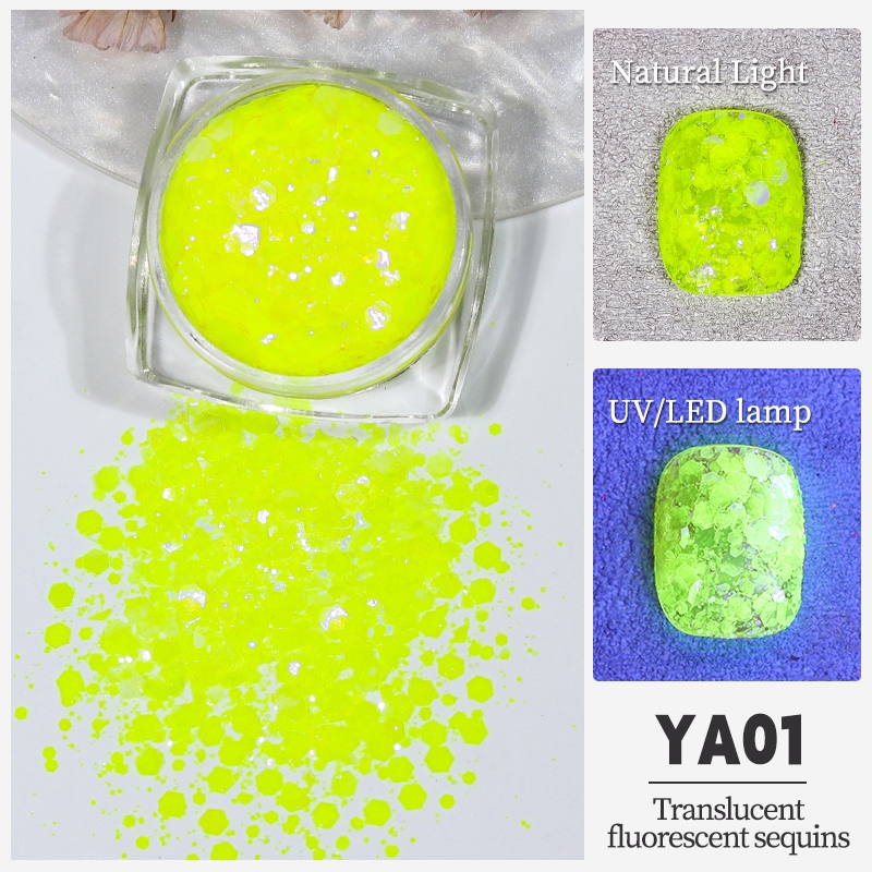 BOJUN YA01 | Translucent Fluorescent Glow In The Dark Neon Sequins